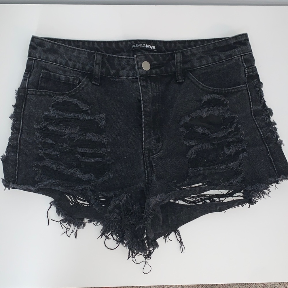 Black Shredded Jean Shorts